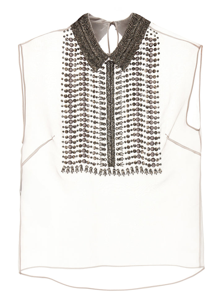 Beaded Chiffon Top Top Grigio