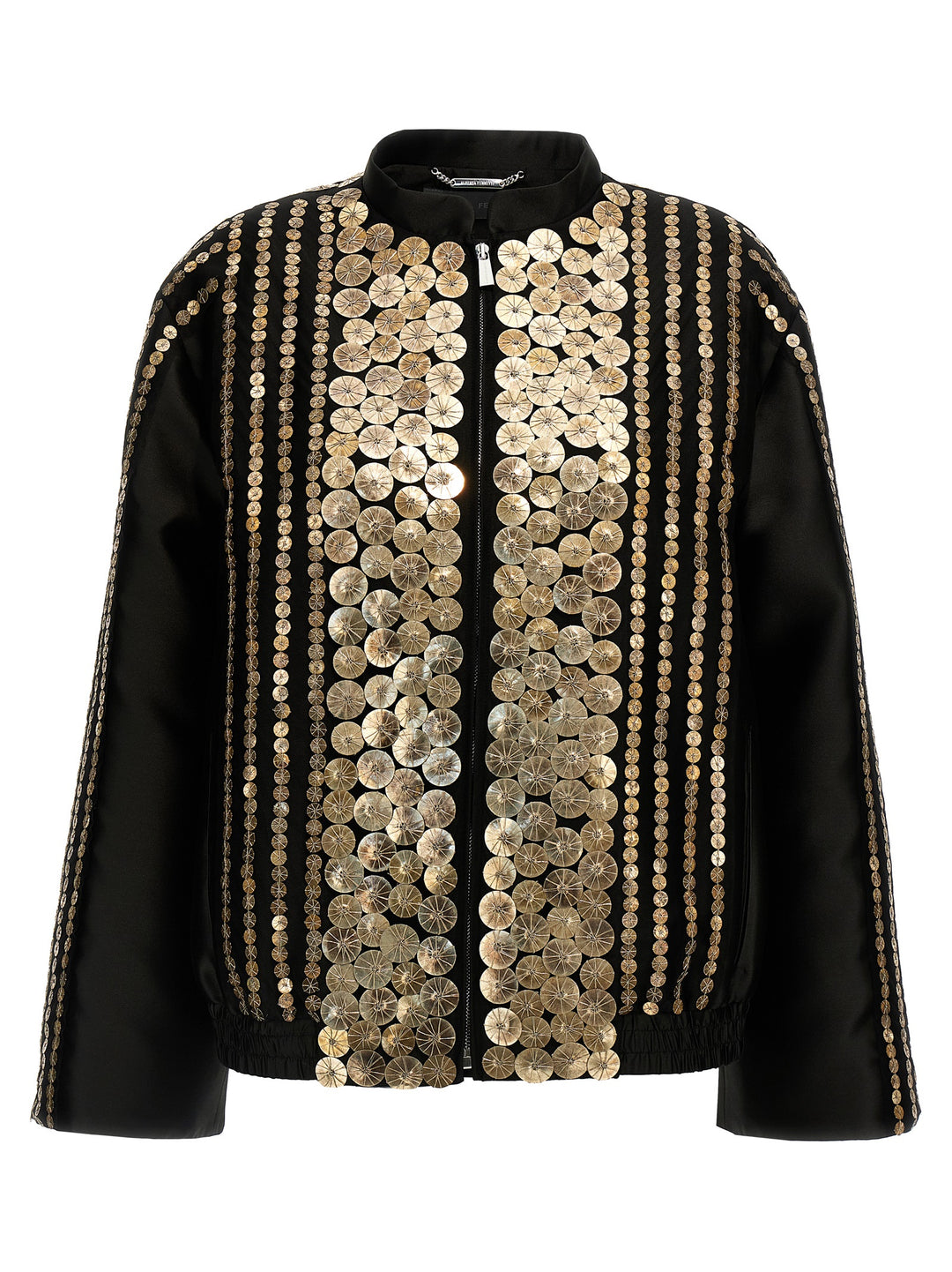 Sequin Satin Bomber Jacket Giacche Nero