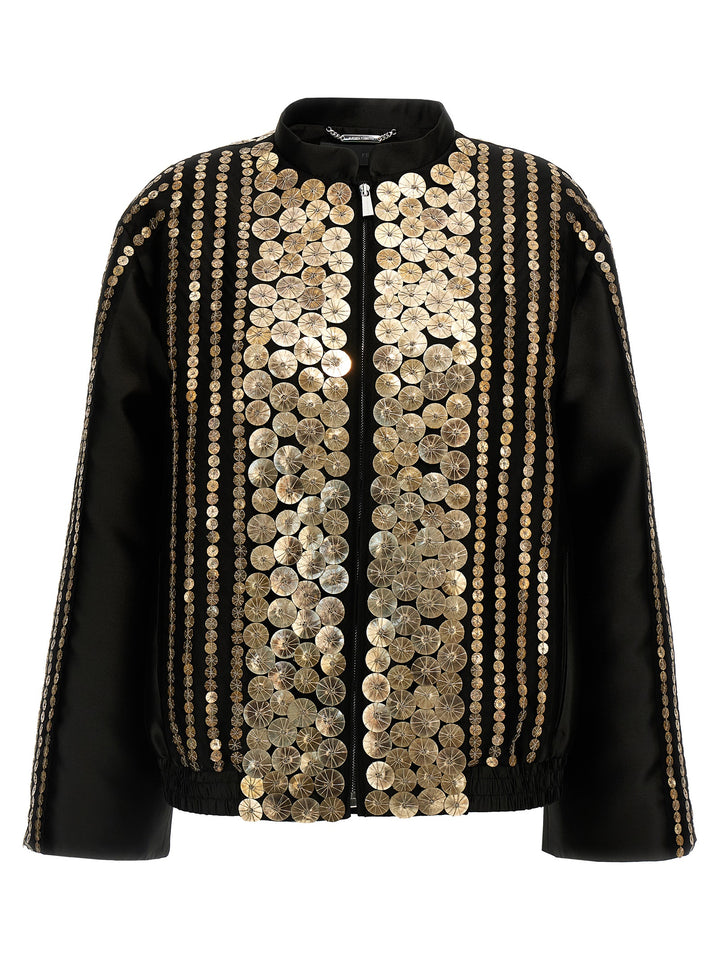 Sequin Satin Bomber Jacket Giacche Nero