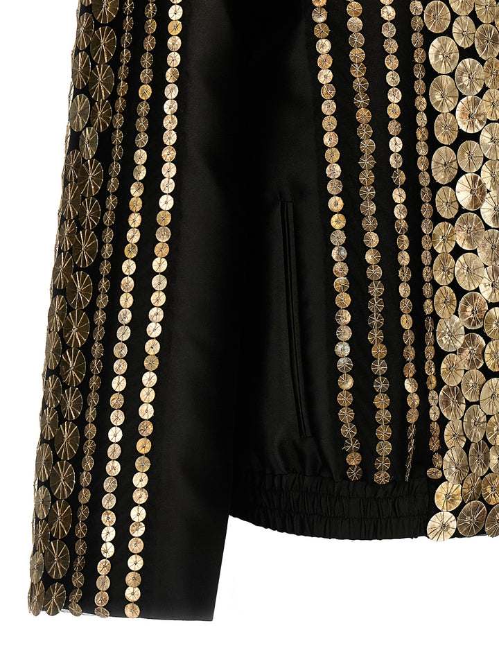 Sequin Satin Bomber Jacket Giacche Nero