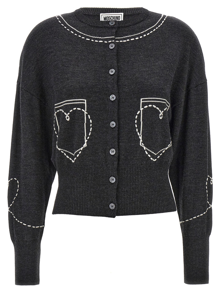 Contrast Embroidery Cardigan Maglioni Grigio