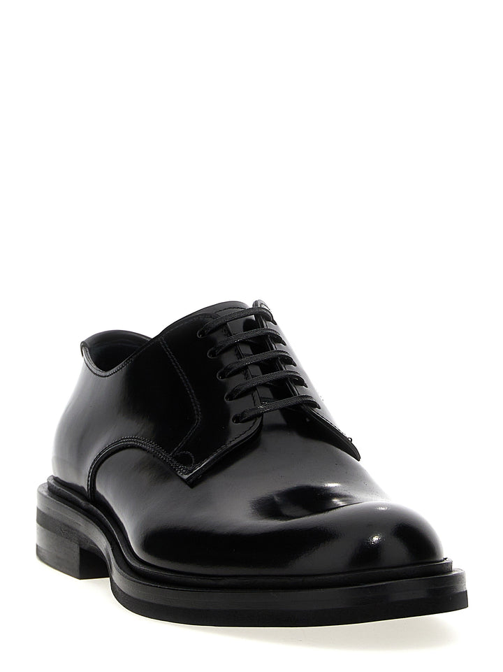 Brushed Leather Derby Stringate Nero