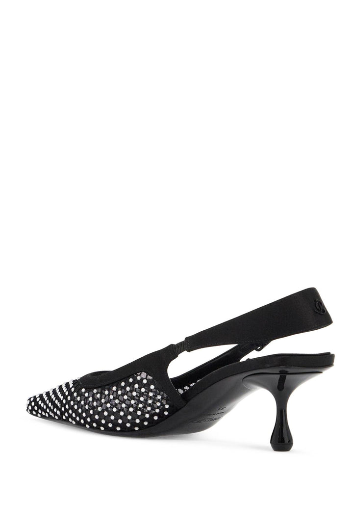 Décolleté Slingback Amel 50 In Mesh E Raso Con Cristalli