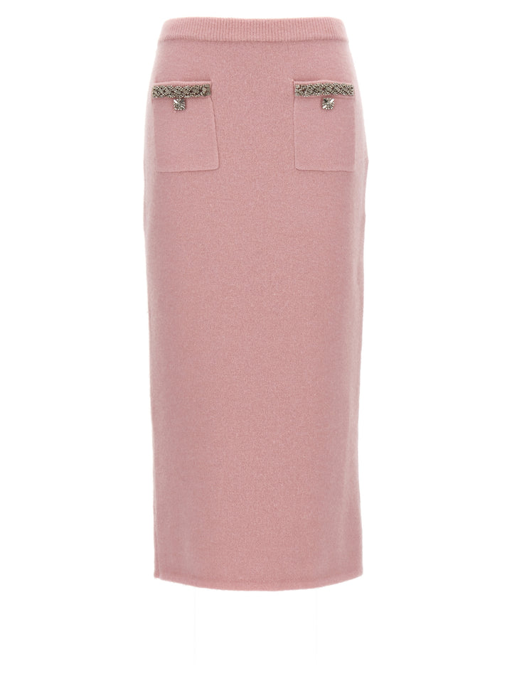 Pink Embellished Knit Midi Gonne Rosa