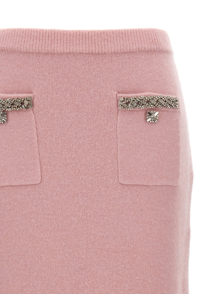 Pink Embellished Knit Midi Gonne Rosa