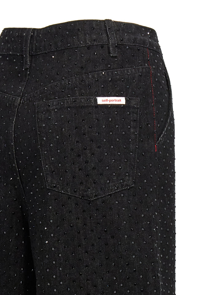 Black Rhinestone Jeans Nero