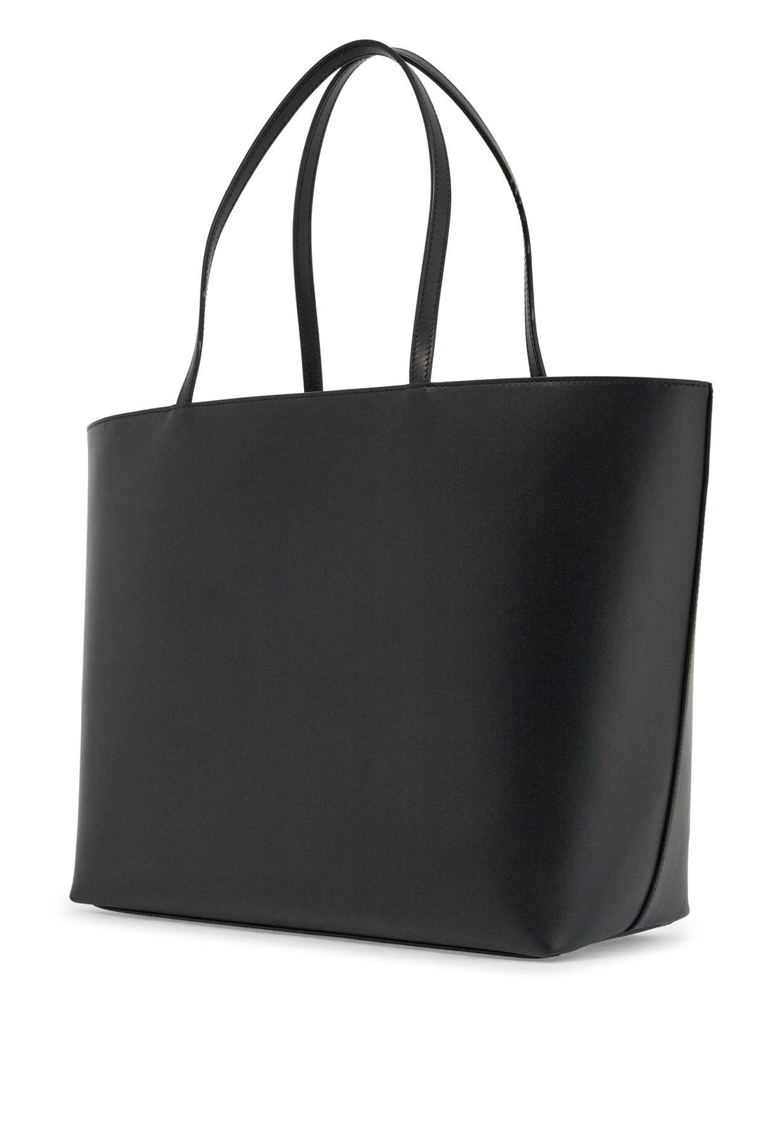 Borsa Shopping In Vitello Nero Con Logo In Rilievo