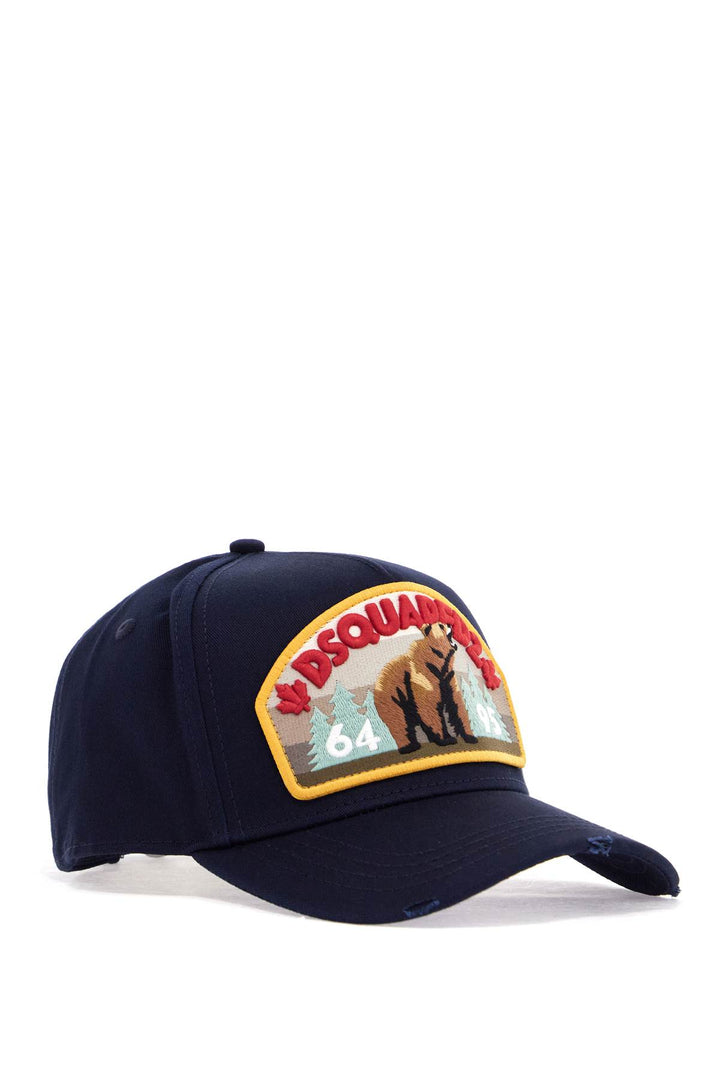 Cappello Da Baseball Con Patch Ricamato Blu Navy In Cotone Regolabile