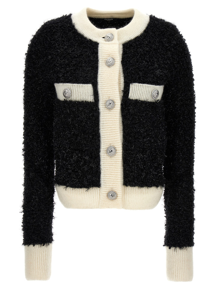 Furry Tweed Cardigan Maglioni Bianco/Nero