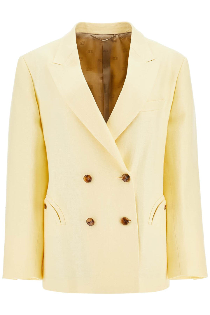 Blazer In Lino Giallo Chiaro Oversize