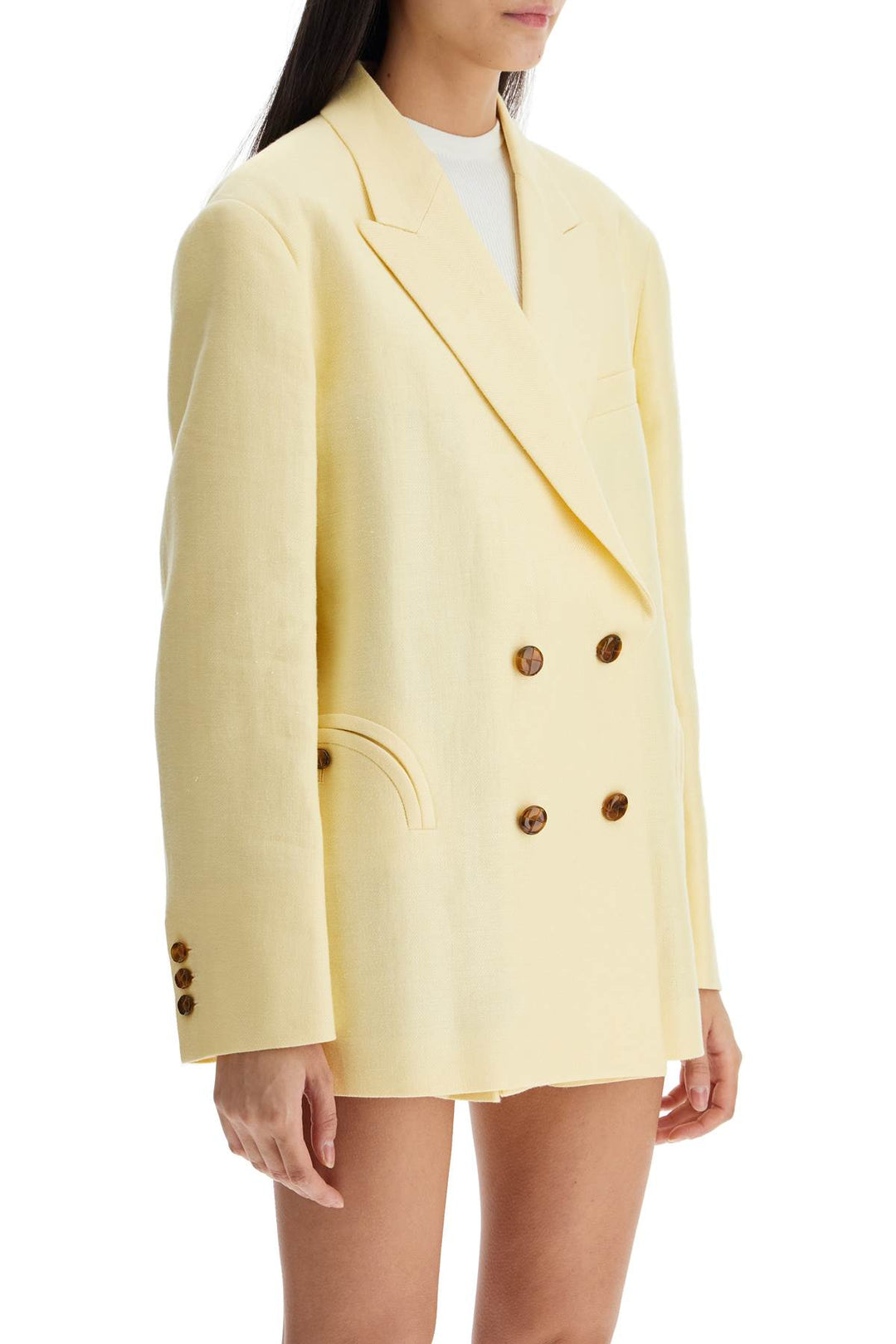 Blazer In Lino Giallo Chiaro Oversize