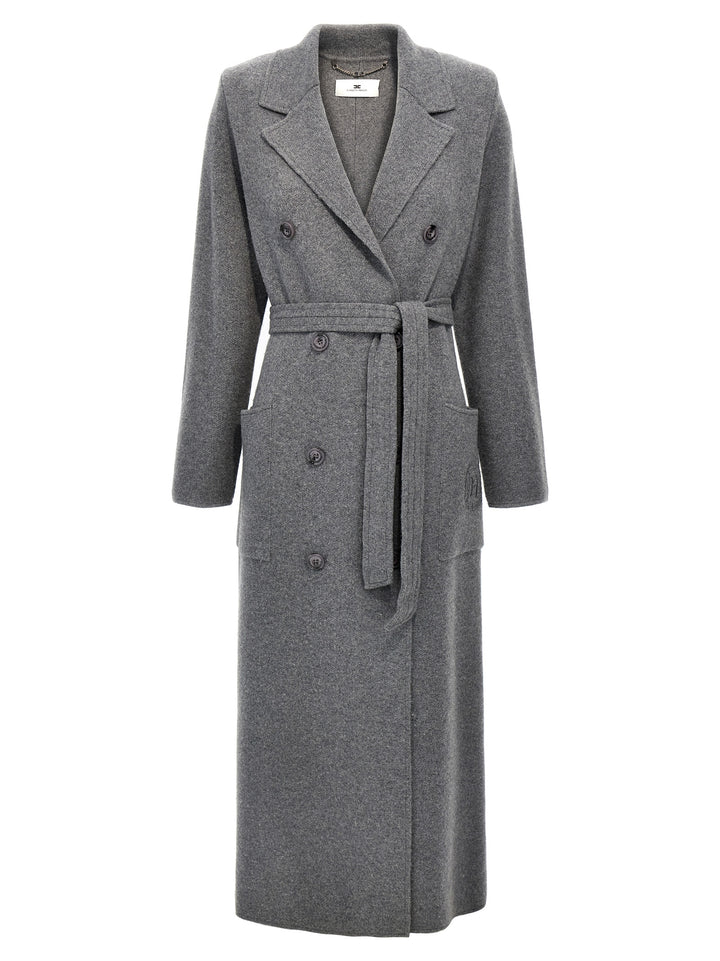 Double-Breasted Knit Coat Trench E Impermeabili Grigio