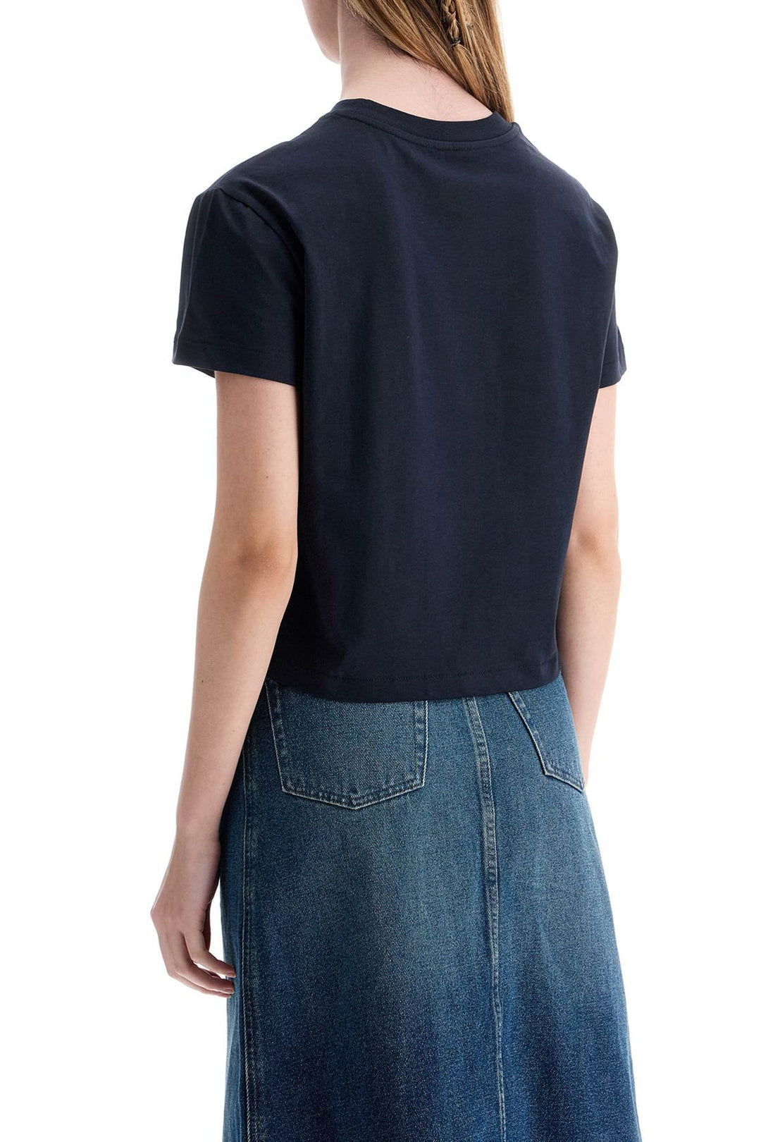 T Shirt Cropped In Cotone Biologico Blu Scuro