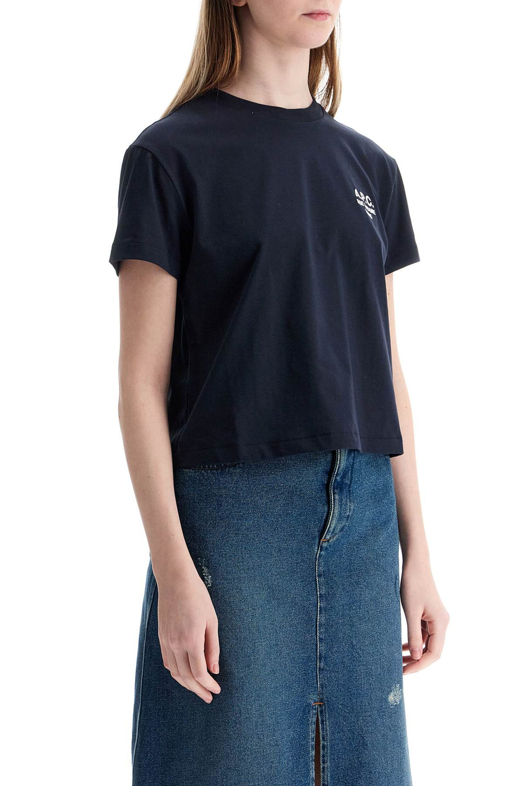 T Shirt Cropped In Cotone Biologico Blu Scuro