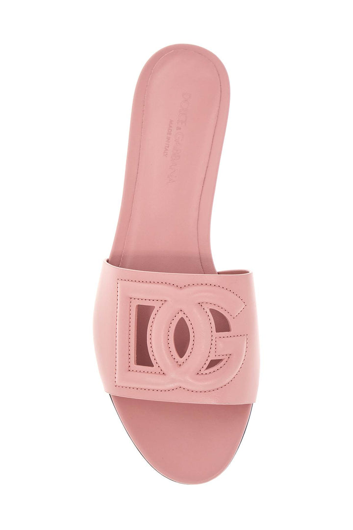 Slipper Flat In Vitello Rosa Con Logo Dg In Rilievo