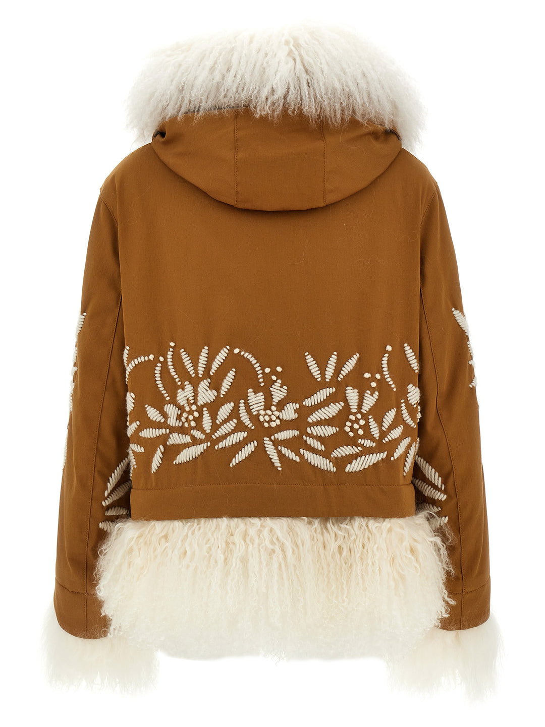 Fur Embroidery Parka Giacche Marrone