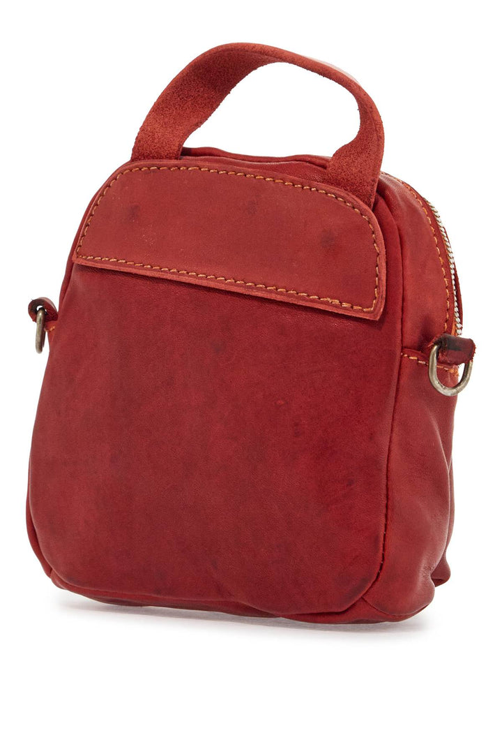 Zaino Mini In Pelle Rossa Artigianale Con Tracolla Regolabile E Tasche Frontali