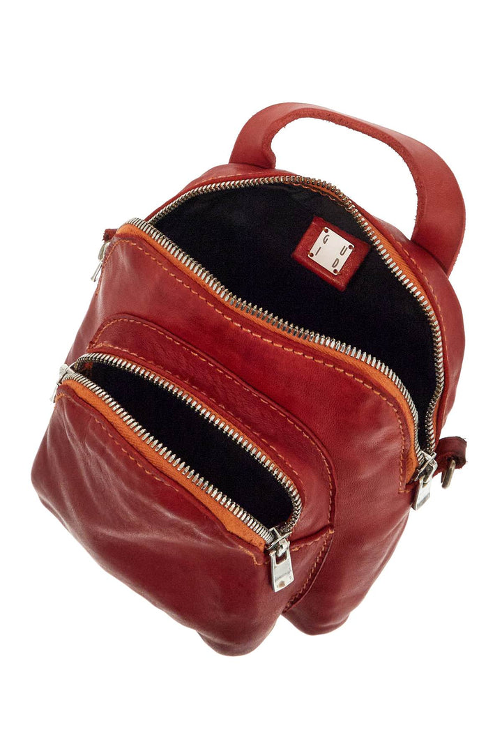 Zaino Mini In Pelle Rossa Artigianale Con Tracolla Regolabile E Tasche Frontali