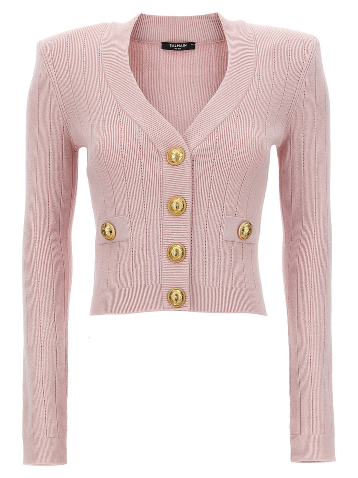 Logo Button Cropped Cardigan Maglioni Rosa