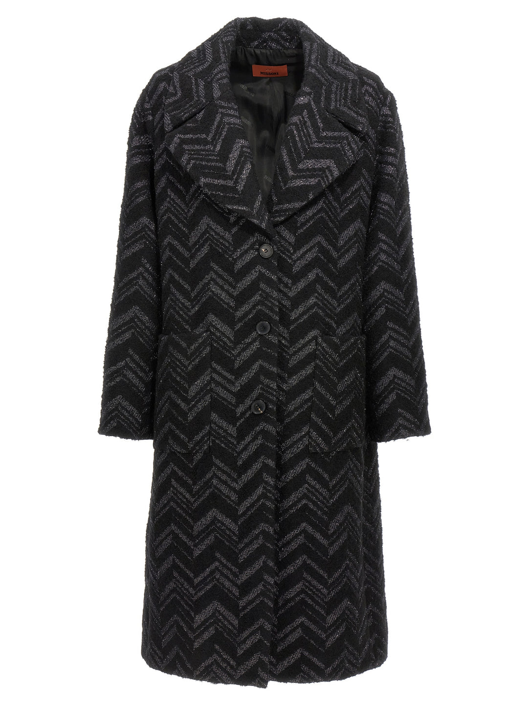 Single-Breasted Chevron Lamé Coat Trench E Impermeabili Nero