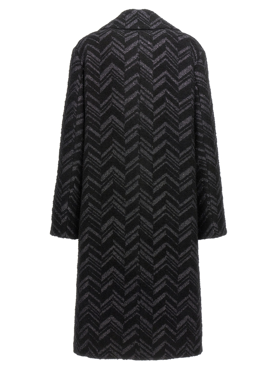 Single-Breasted Chevron Lamé Coat Trench E Impermeabili Nero