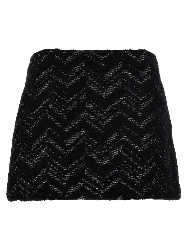 Chevron Lamé Bouclé Skirt Gonne Nero