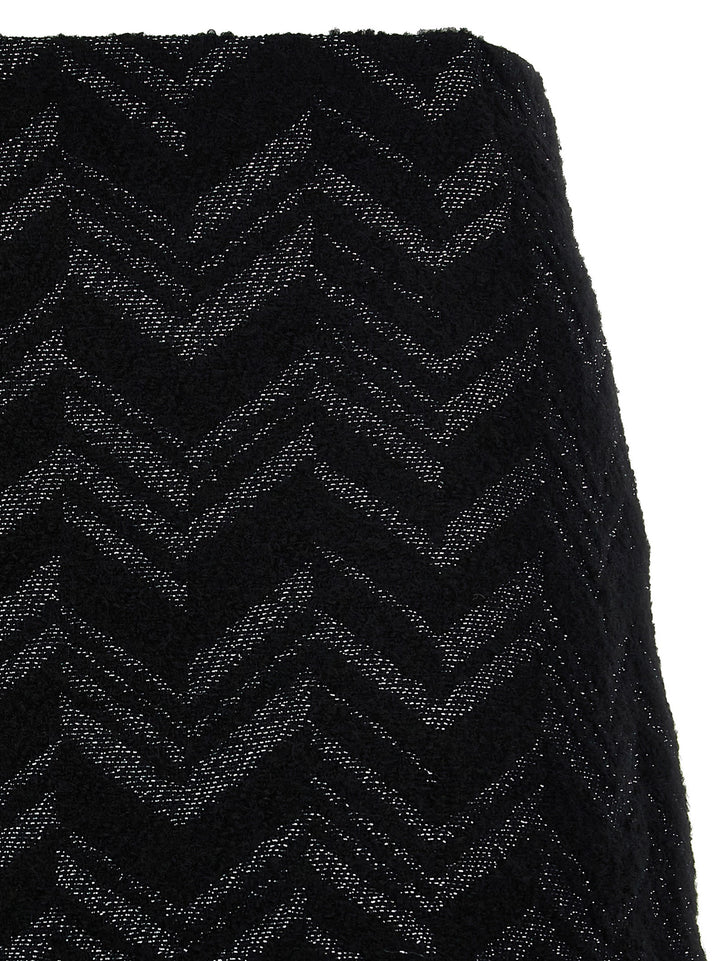 Chevron Lamé Bouclé Skirt Gonne Nero