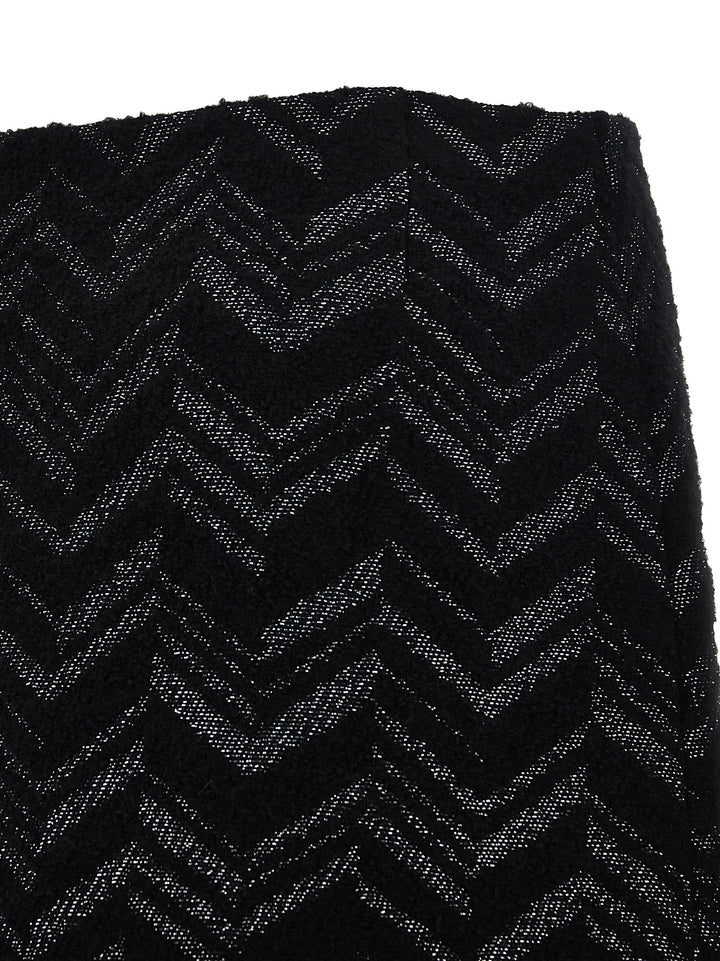 Chevron Lamé Bouclé Skirt Gonne Nero