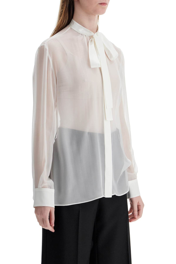 Camicia In Seta Bianco Ottico Con Collo Alla Coreana