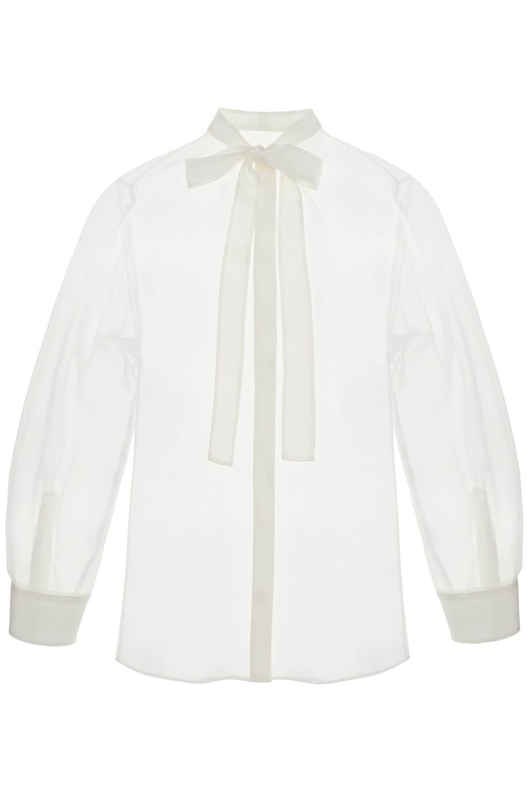 Camicia In Seta Bianco Ottico Con Collo Alla Coreana