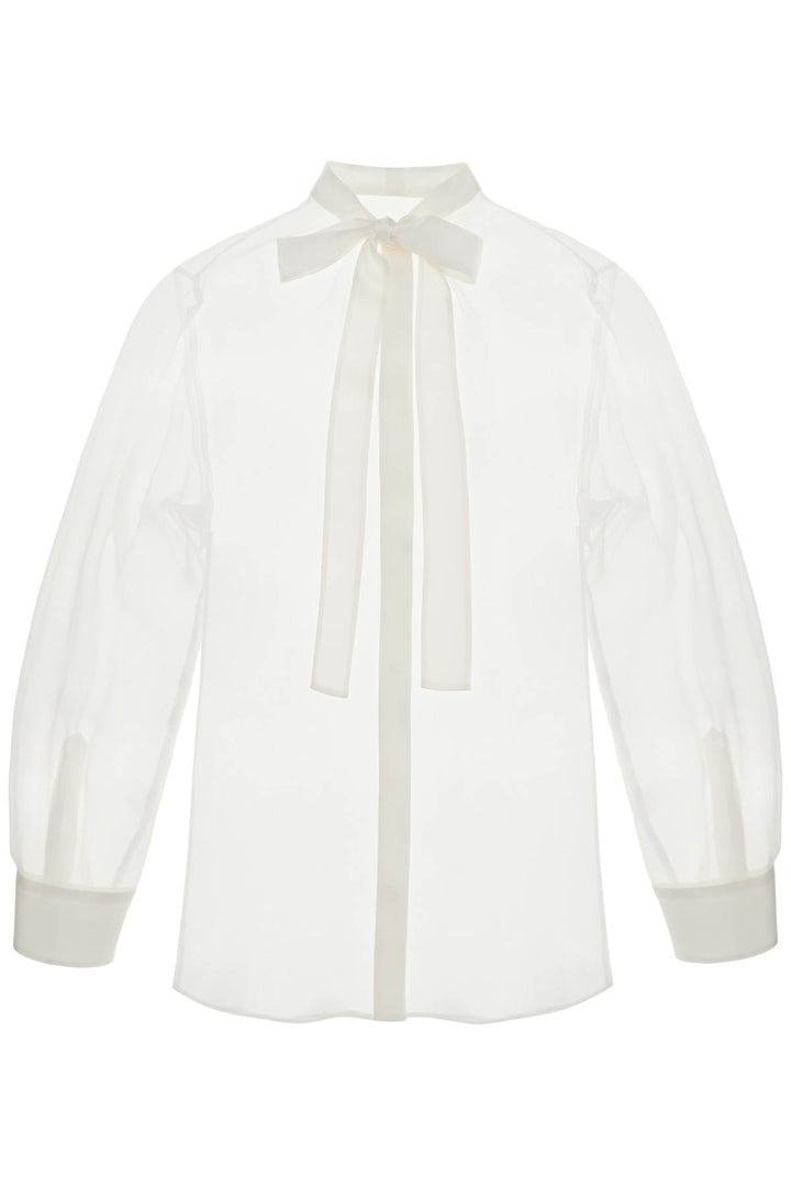 Camicia In Seta Bianco Ottico Con Collo Alla Coreana