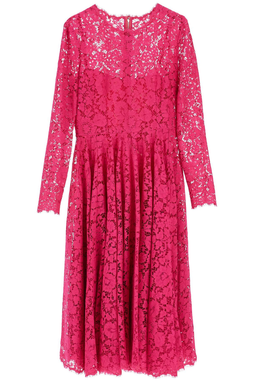 Abito Midi In Pizzo Floreale Rosa Shocking