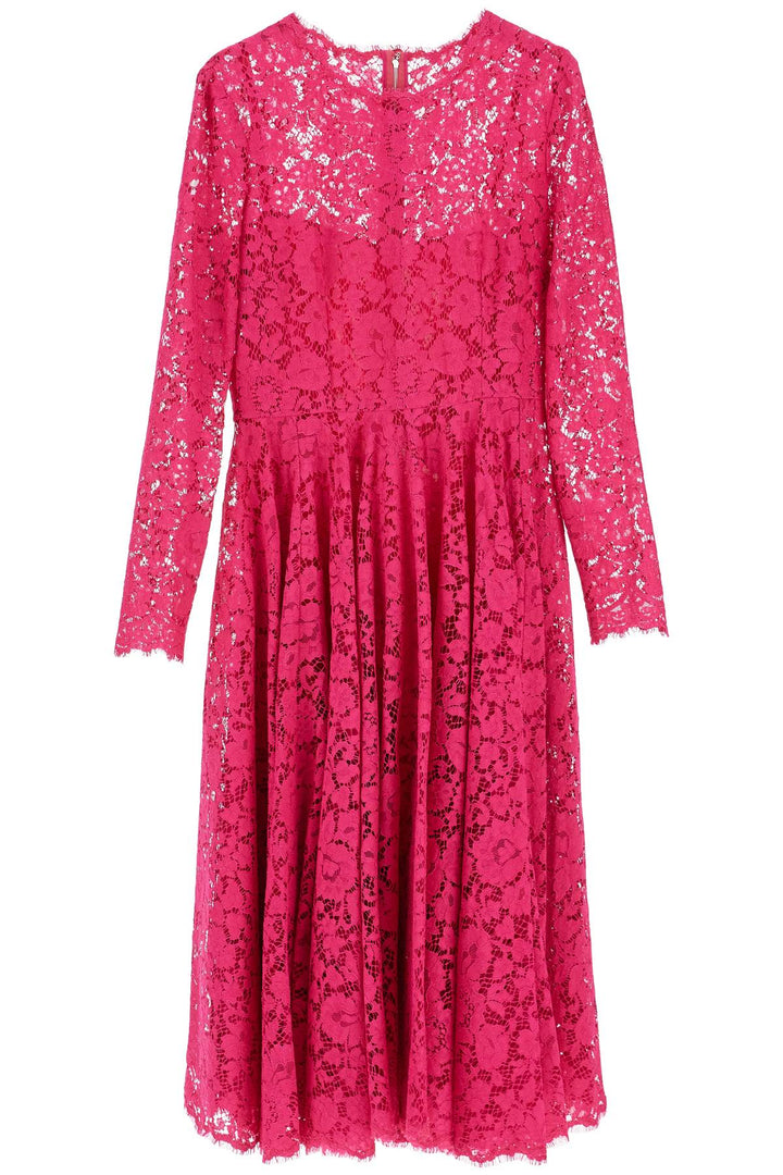 Abito Midi In Pizzo Floreale Rosa Shocking