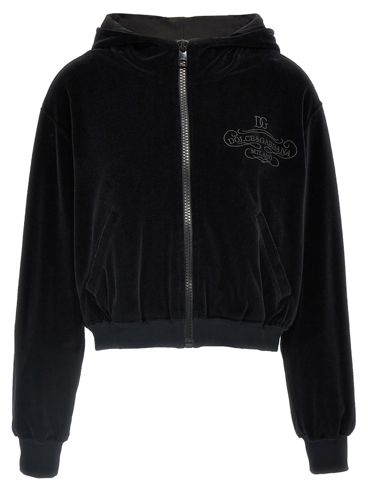 Logo Embroidery Chenille Hoodie Felpe Nero