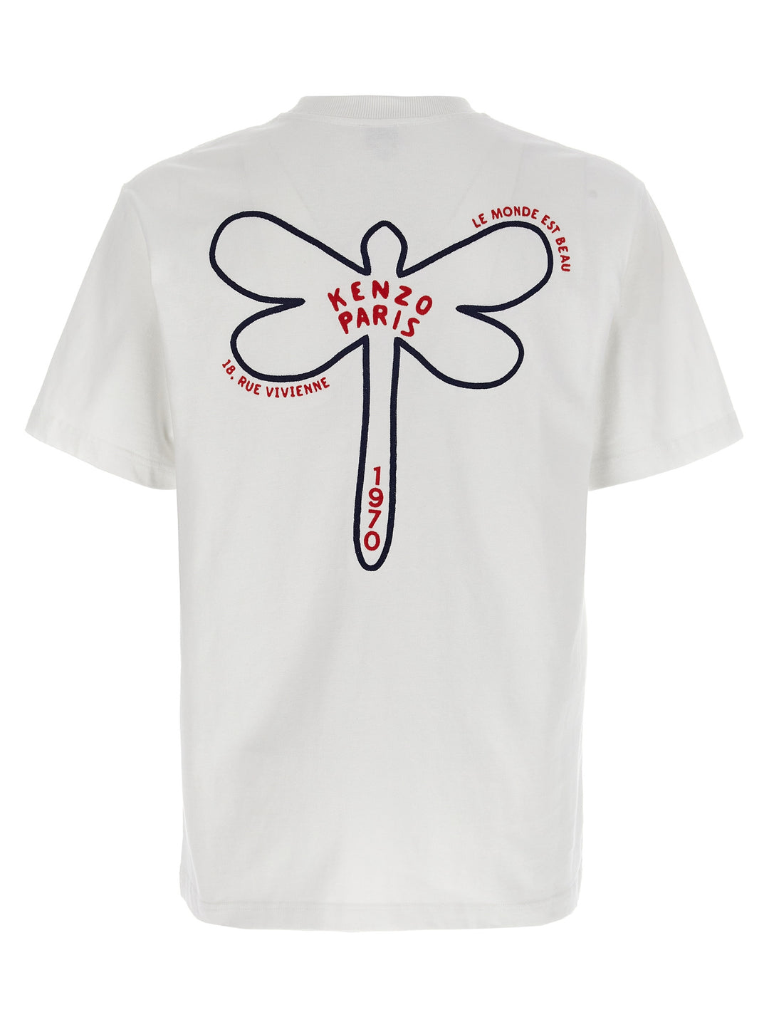 Gots Dragonfly Embroidered T Shirt Bianco