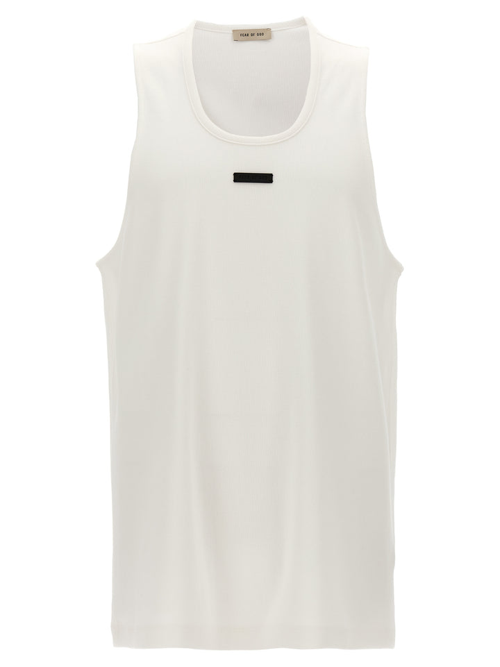 Leather Logo Patch Tank Top Top Bianco