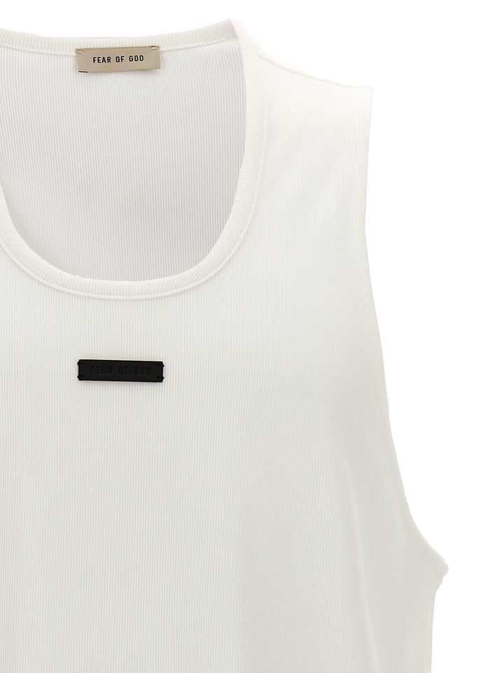 Leather Logo Patch Tank Top Top Bianco