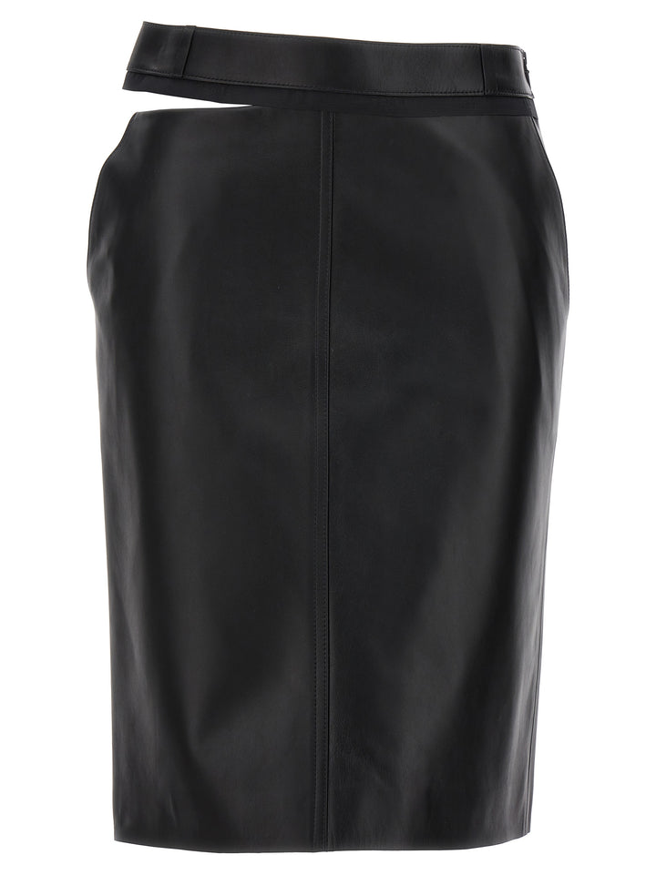 Leather Midi Skirt Gonne Nero