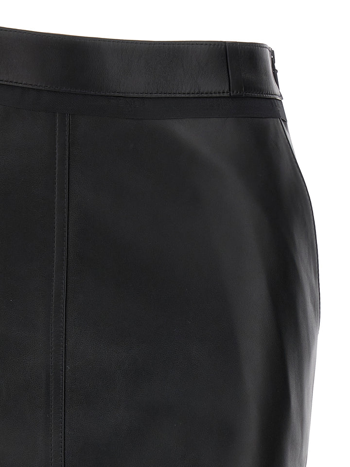 Leather Midi Skirt Gonne Nero