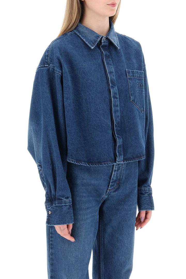 Overshirt  Cropped In Denim Con Logo Impresso