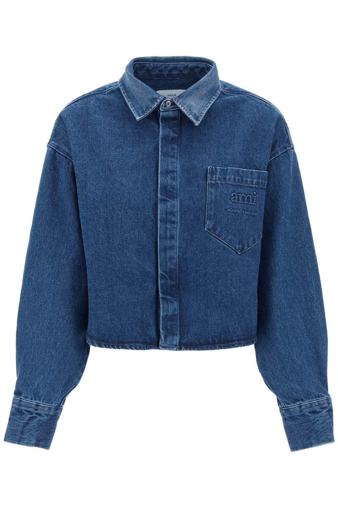 Overshirt  Cropped In Denim Con Logo Impresso