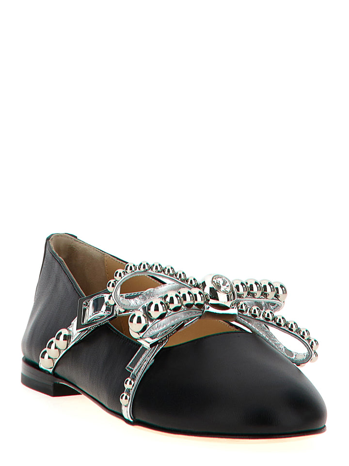 Crystal Studs Flat Shoes Nero