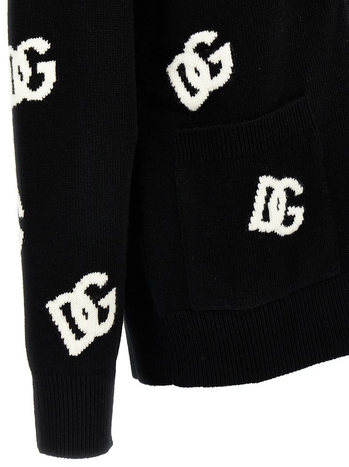 Jacquard Logo Cardigan Maglioni Bianco/Nero