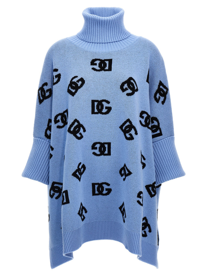 Jacquard Logo Poncho Mantelle Celeste