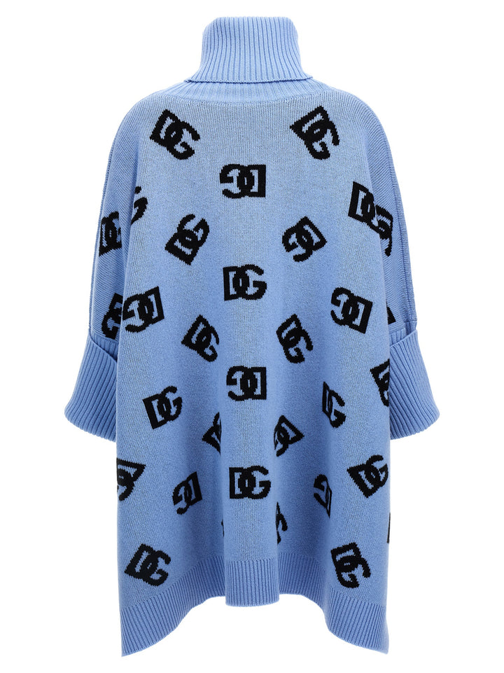 Jacquard Logo Poncho Mantelle Celeste