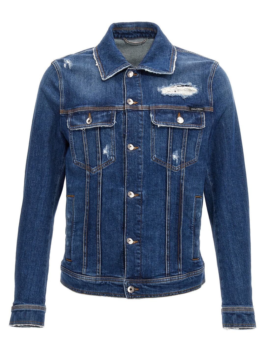 Denim Jacket With Used Effect Giacche Blu