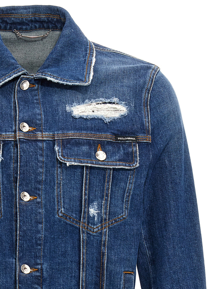 Denim Jacket With Used Effect Giacche Blu