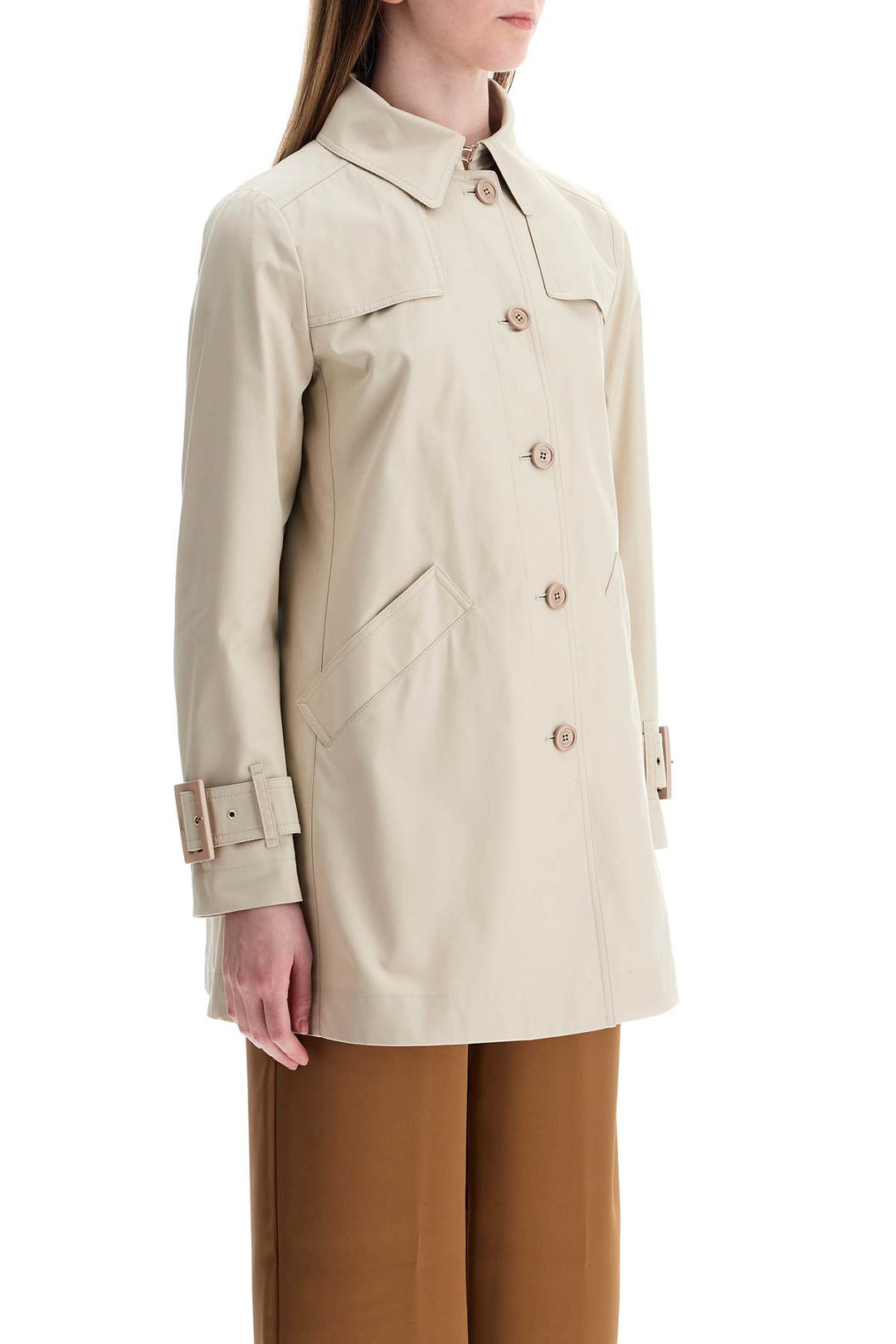 Trench Impermeabile In Cotone Beige Medio Lunghezza Con Bottoni