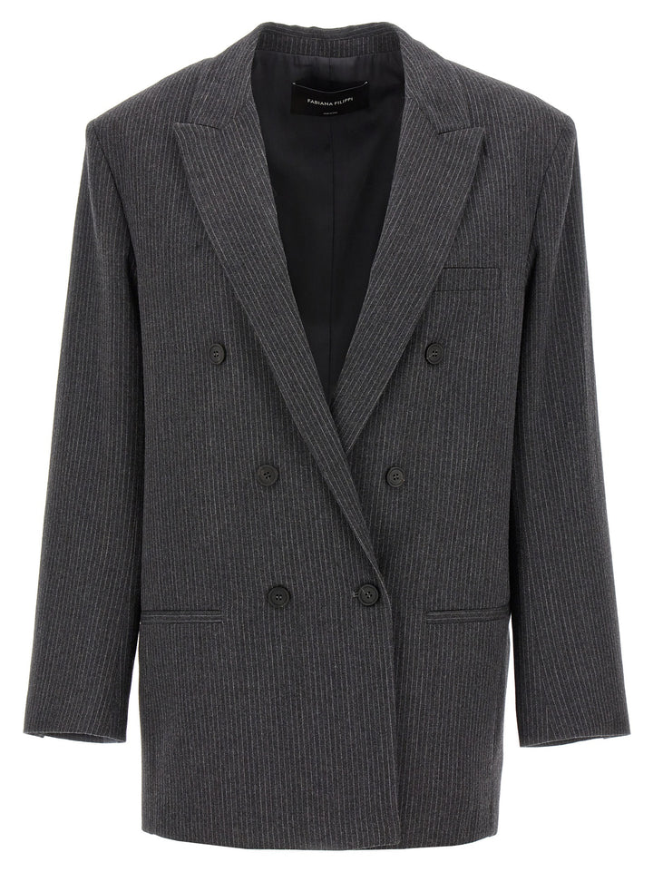 Pinstriped Double-Breasted Blazer Blazer And Suits Grigio