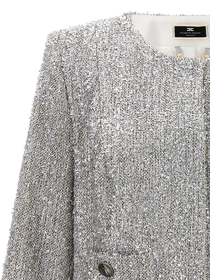 Lurex Tweed Cropped Jacket Blazer And Suits Silver